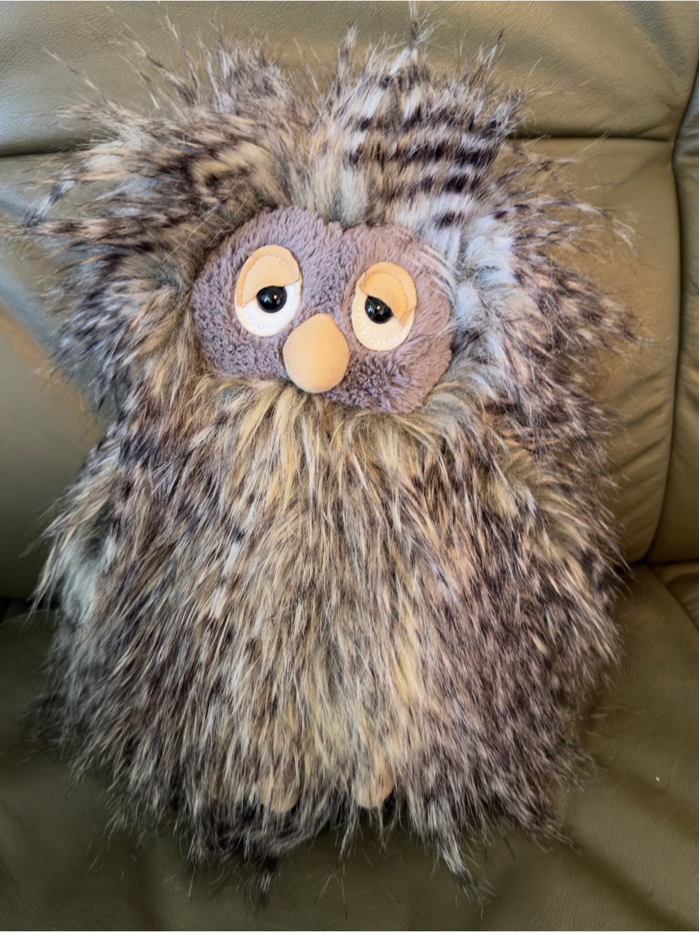 Jellycat Furry Owl Plush - Gray, Brown, Cream like new